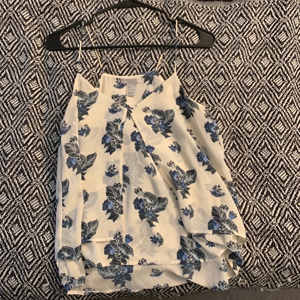 Blue and White Blouse Style Ladies Tank Top